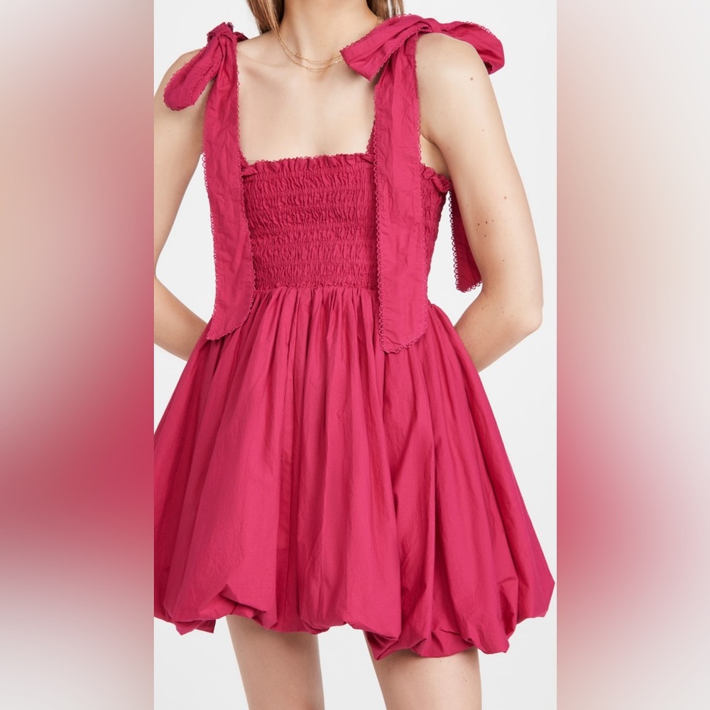 LoveShackFancy Fuchsia Amanda Tie-Shoulder Smocked Bubble Dress
